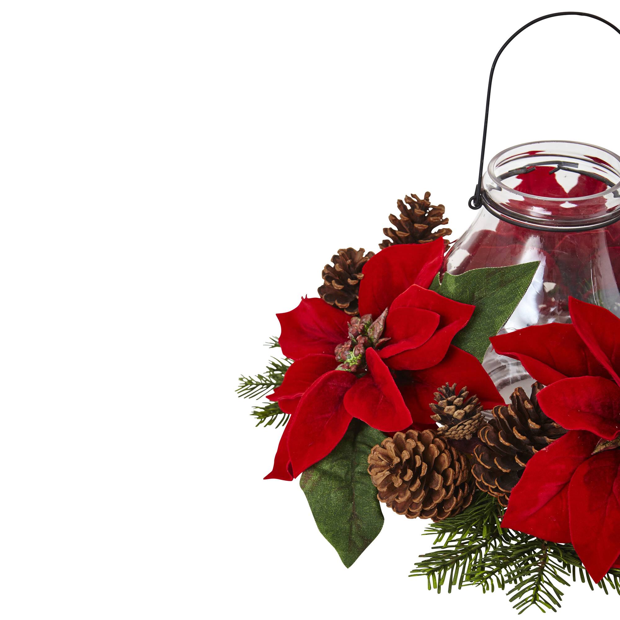 9" Red Poinsettia & Pinecone Candelabrum